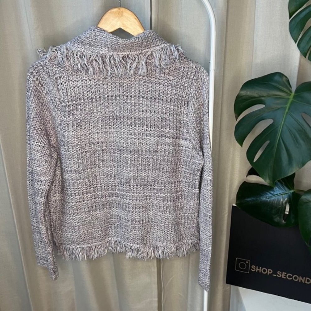 Chicos Structured Cardigan Sweater, marled yarn with FRINGE - Picture 2 of 6